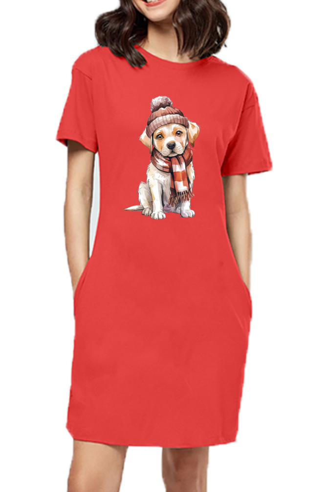 Women's T-Shirt Dress - "Adorable Pup" Design
