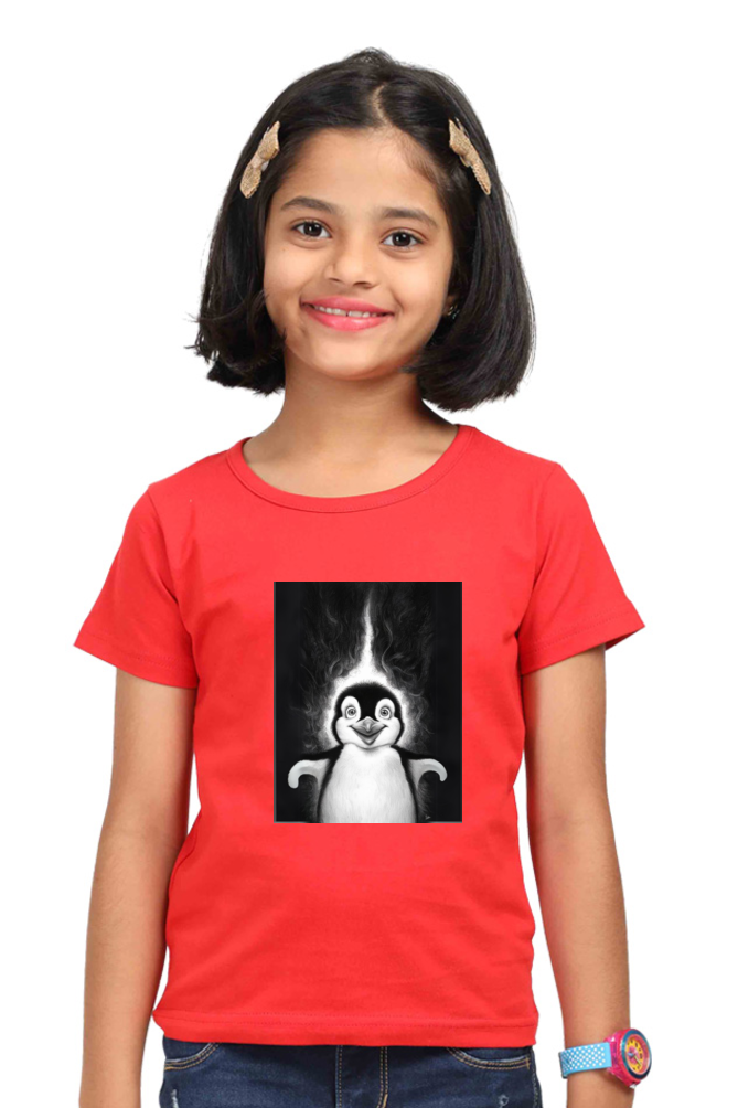 Girl's Round Neck Half Sleeve T-Shirt - "The Penguin" Design