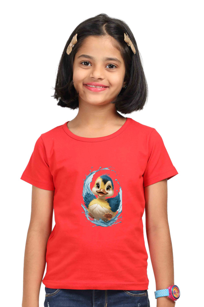 Girl's Round Neck Half Sleeve T-Shirt - "Smiling Twitter" Design
