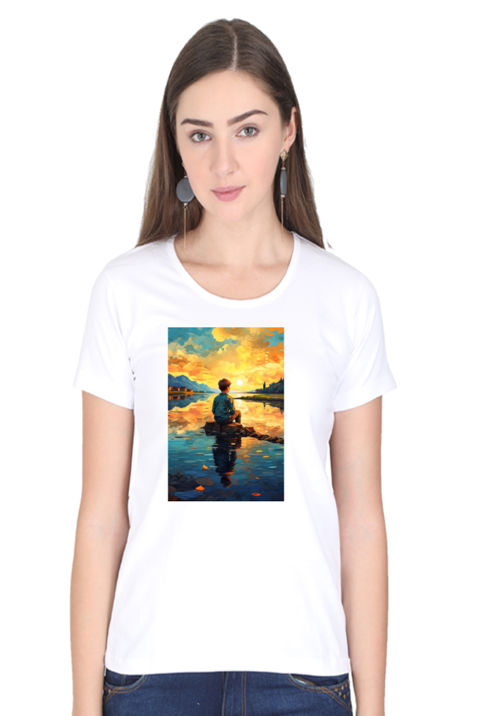 Women's Scenic Round Neck T-Shirt – Nature’s Beauty in Every Thread