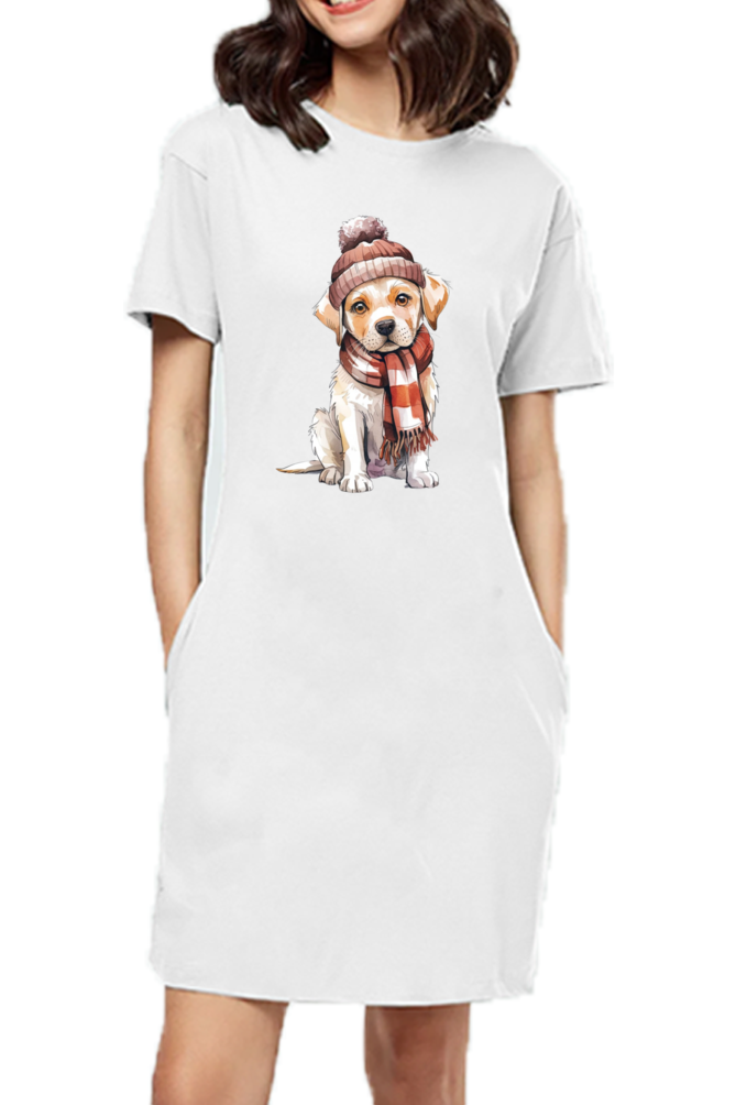 Women's T-Shirt Dress - "Adorable Pup" Design