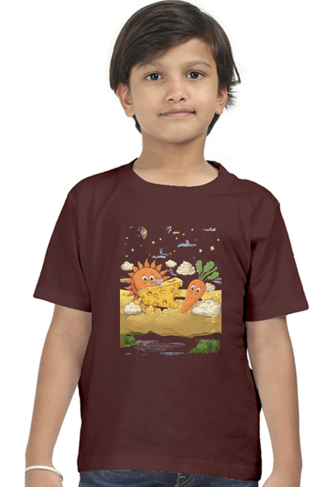 Boy's Round Neck Half Sleeve Classic T-Shirt - "Cheese is Cool" Design