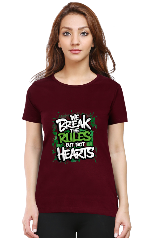 Female Round Neck Half Sleeve Classic T-Shirt - "Break the Rules" Design
