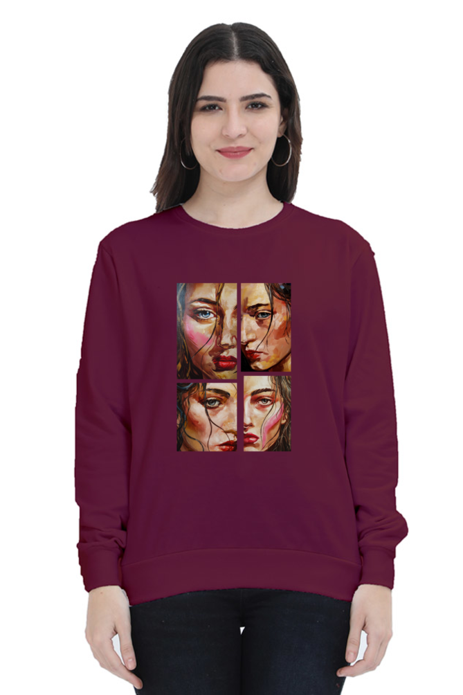 Women's Full Sleeve T-Shirt - Multi-Expression Portrait Design