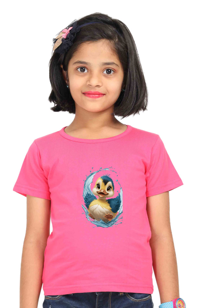 Girl's Round Neck Half Sleeve T-Shirt - "Smiling Twitter" Design