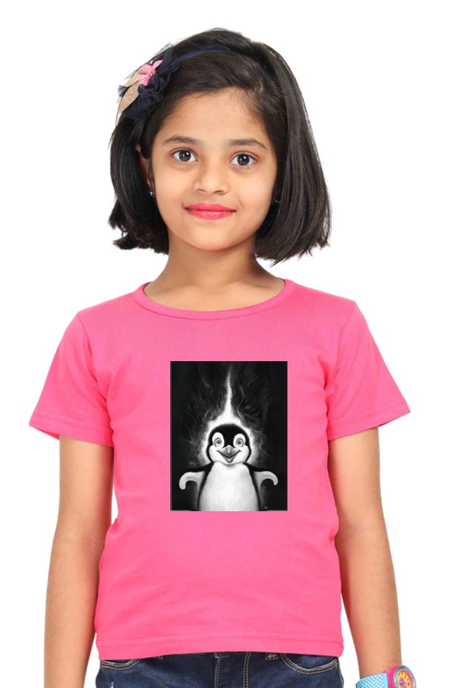 Girl's Round Neck Half Sleeve T-Shirt - "The Penguin" Design