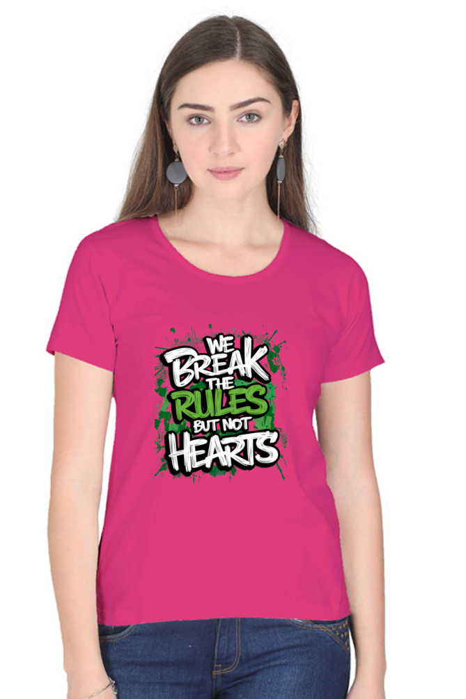 Female Round Neck Half Sleeve Classic T-Shirt - "Break the Rules" Design