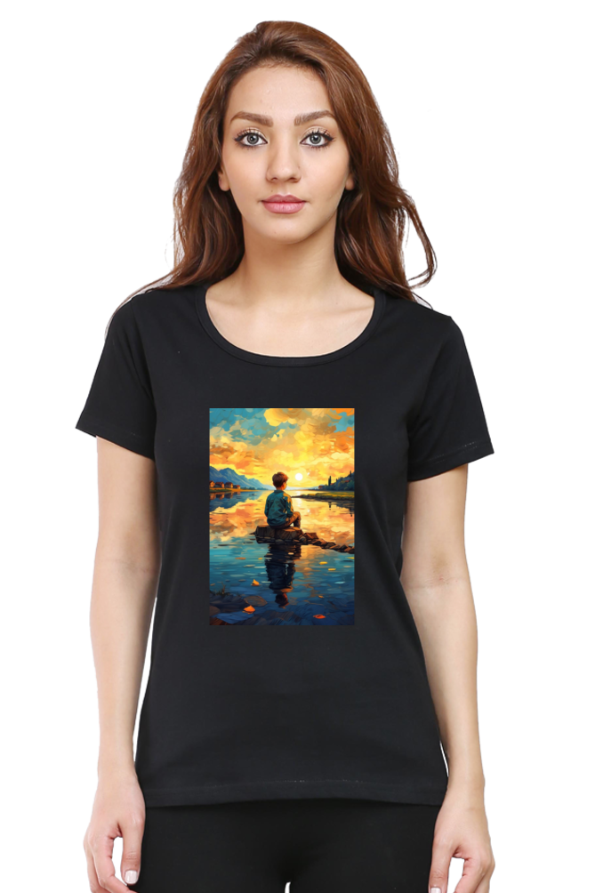 Women's Scenic Round Neck T-Shirt – Nature’s Beauty in Every Thread