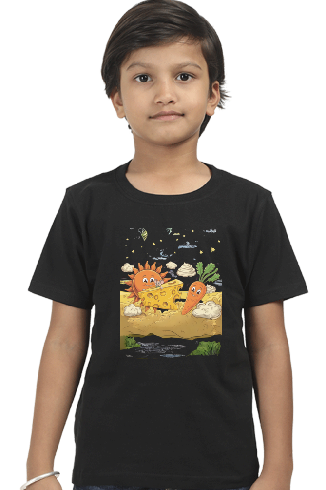 Boy's Round Neck Half Sleeve Classic T-Shirt - "Cheese is Cool" Design