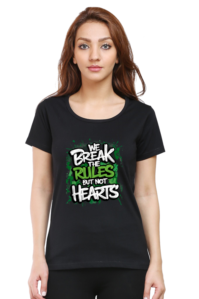 Female Round Neck Half Sleeve Classic T-Shirt - "Break the Rules" Design
