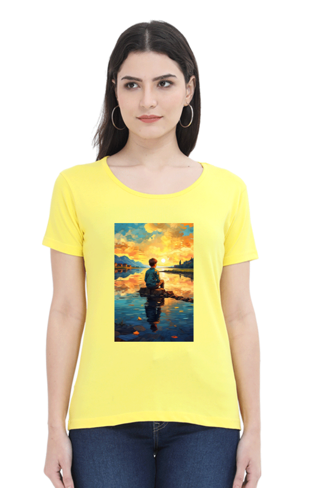 Women's Scenic Round Neck T-Shirt – Nature’s Beauty in Every Thread