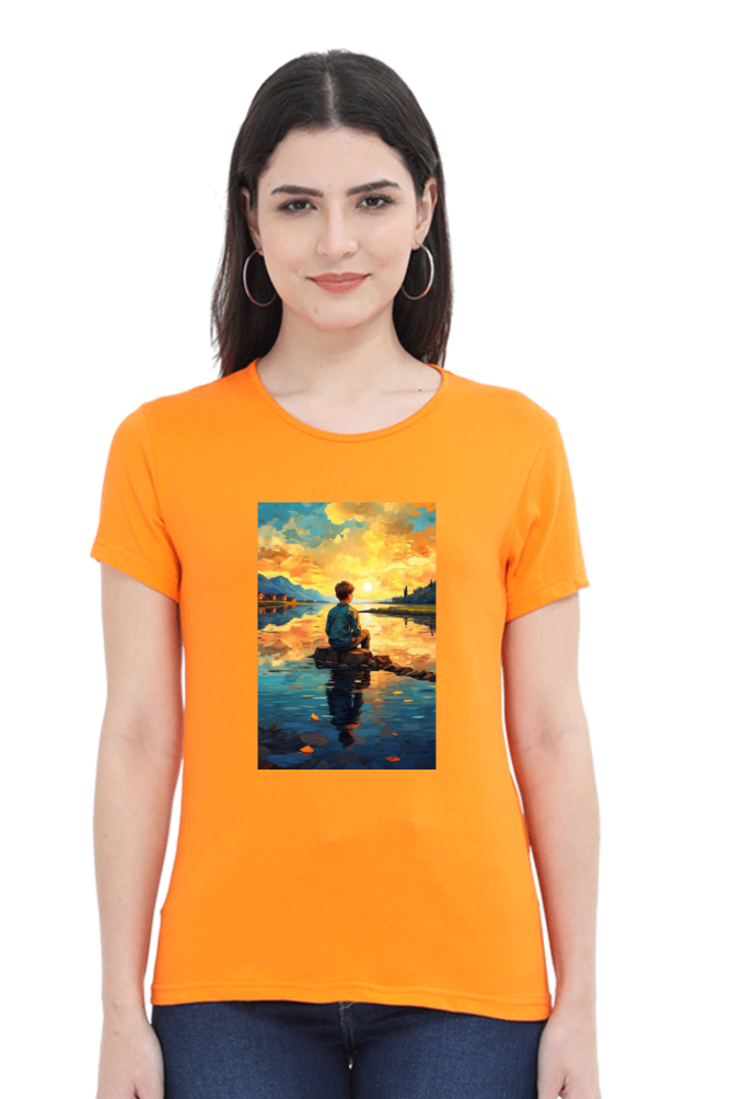 Women's Scenic Round Neck T-Shirt – Nature’s Beauty in Every Thread