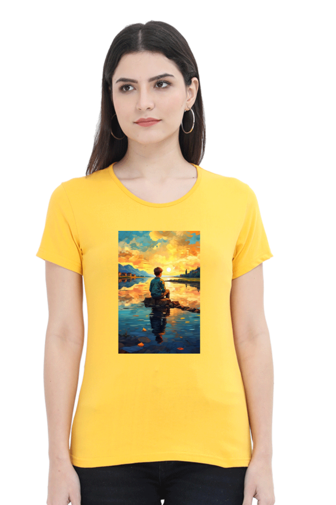Women's Scenic Round Neck T-Shirt – Nature’s Beauty in Every Thread