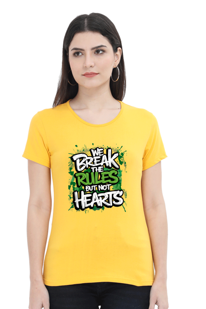 Female Round Neck Half Sleeve Classic T-Shirt - "Break the Rules" Design