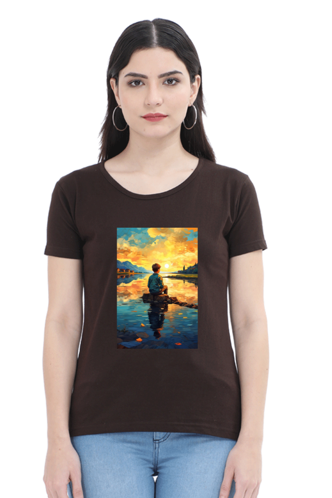 Women's Scenic Round Neck T-Shirt – Nature’s Beauty in Every Thread