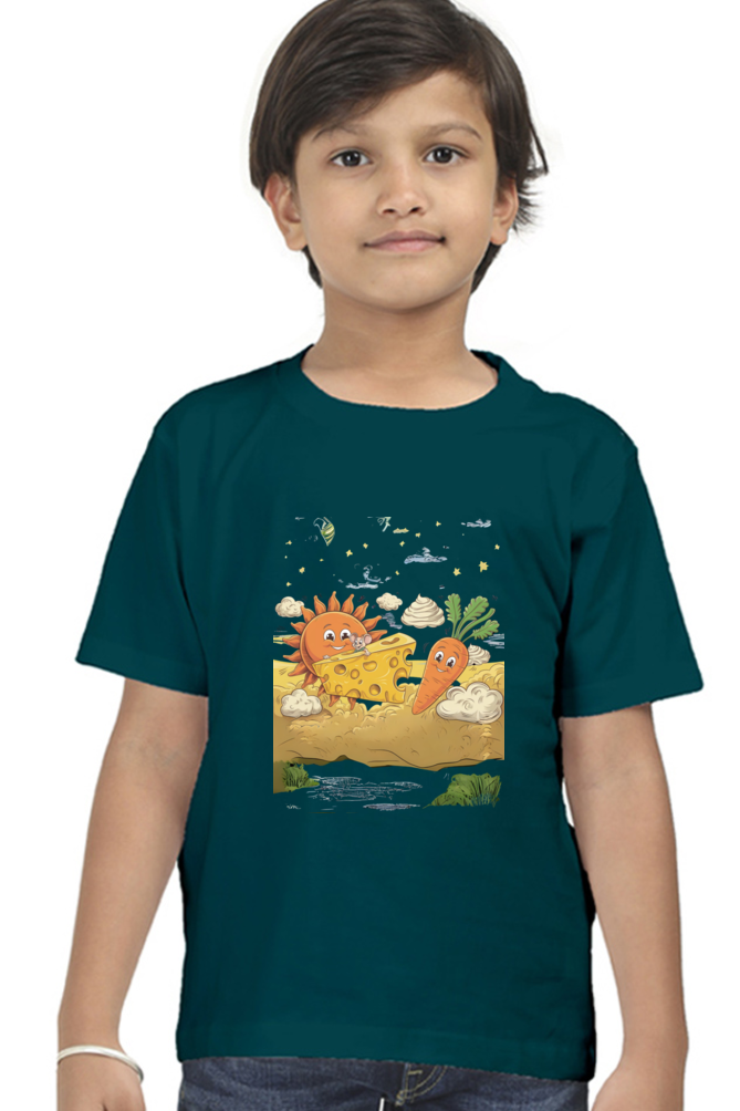 Boy's Round Neck Half Sleeve Classic T-Shirt - "Cheese is Cool" Design