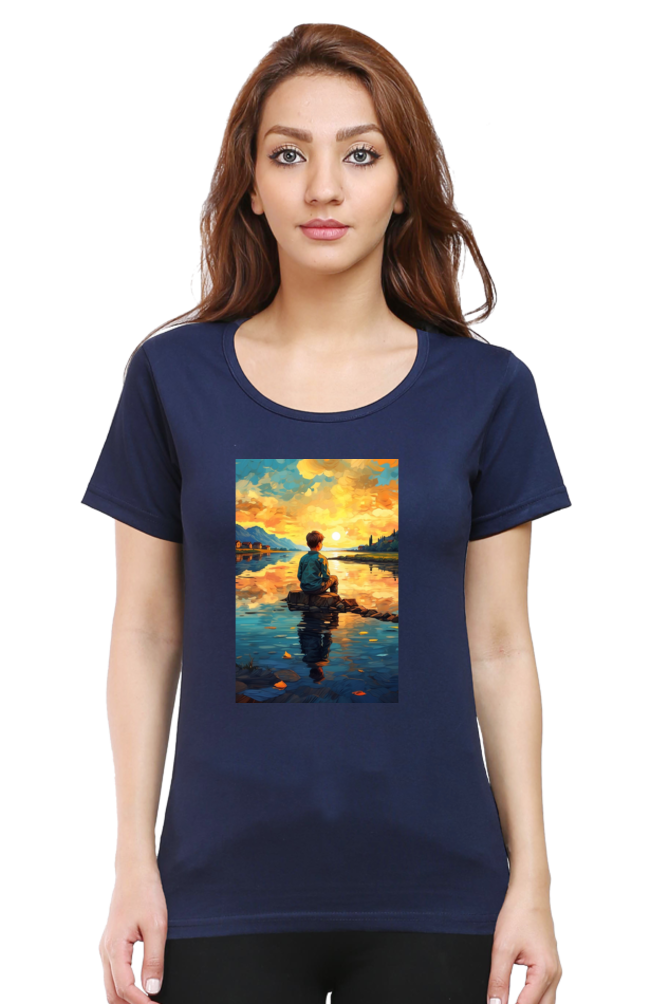 Women's Scenic Round Neck T-Shirt – Nature’s Beauty in Every Thread