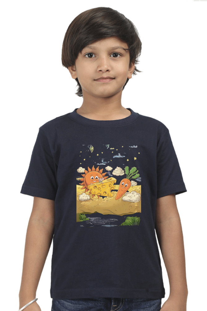 Boy's Round Neck Half Sleeve Classic T-Shirt - "Cheese is Cool" Design