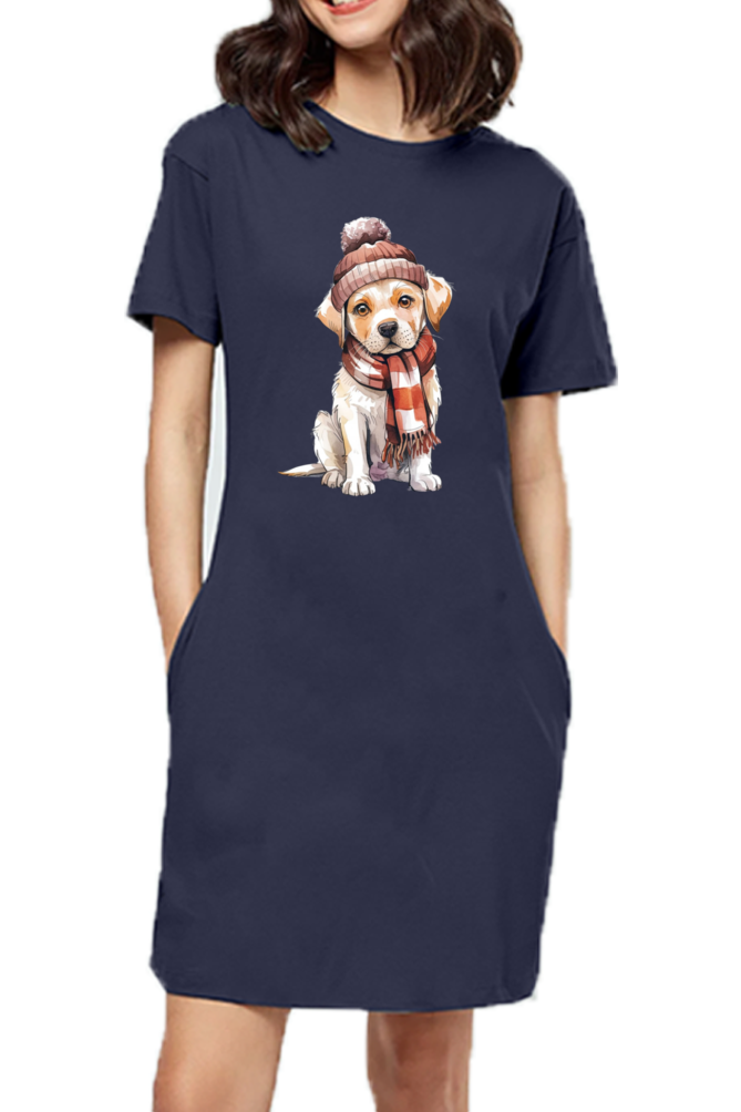 Women's T-Shirt Dress - "Adorable Pup" Design