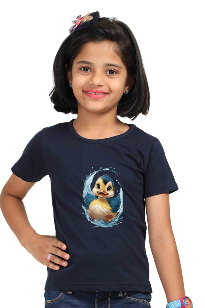 Girl's Round Neck Half Sleeve T-Shirt - "Smiling Twitter" Design