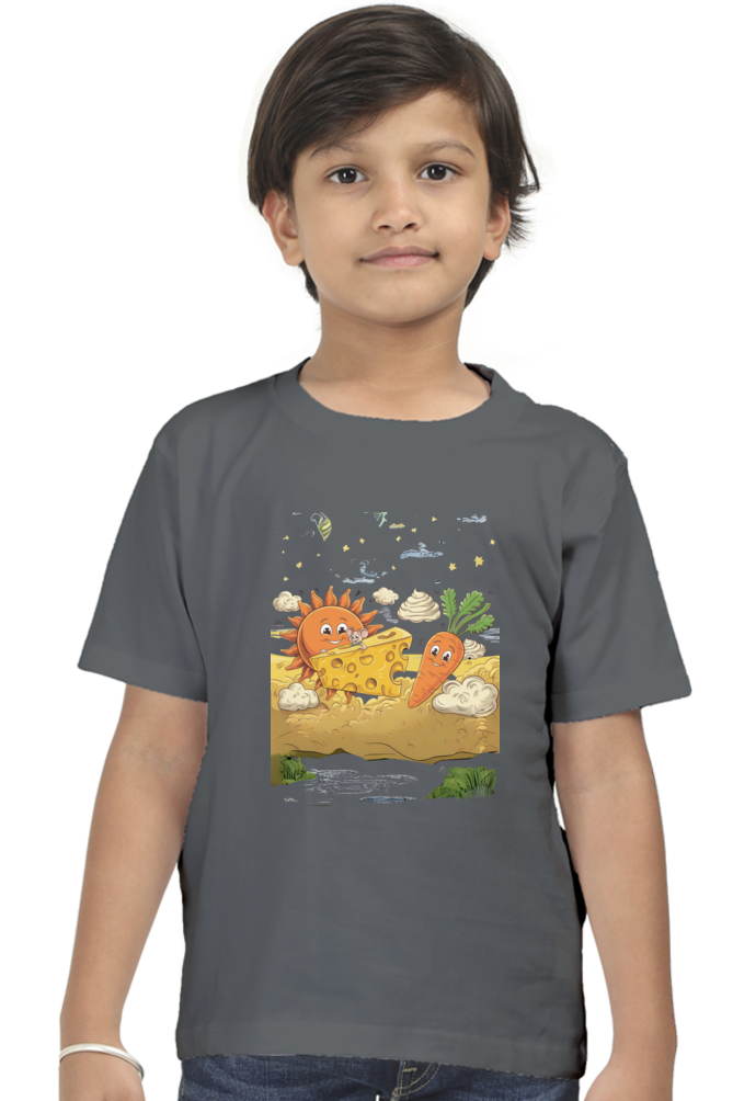 Boy's Round Neck Half Sleeve Classic T-Shirt - "Cheese is Cool" Design