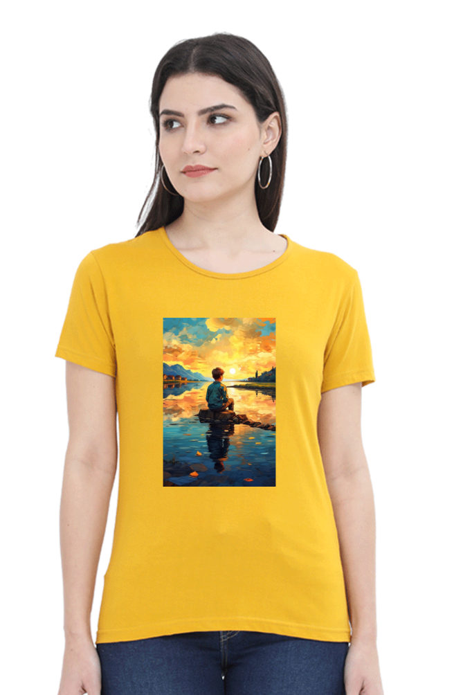 Women's Scenic Round Neck T-Shirt – Nature’s Beauty in Every Thread