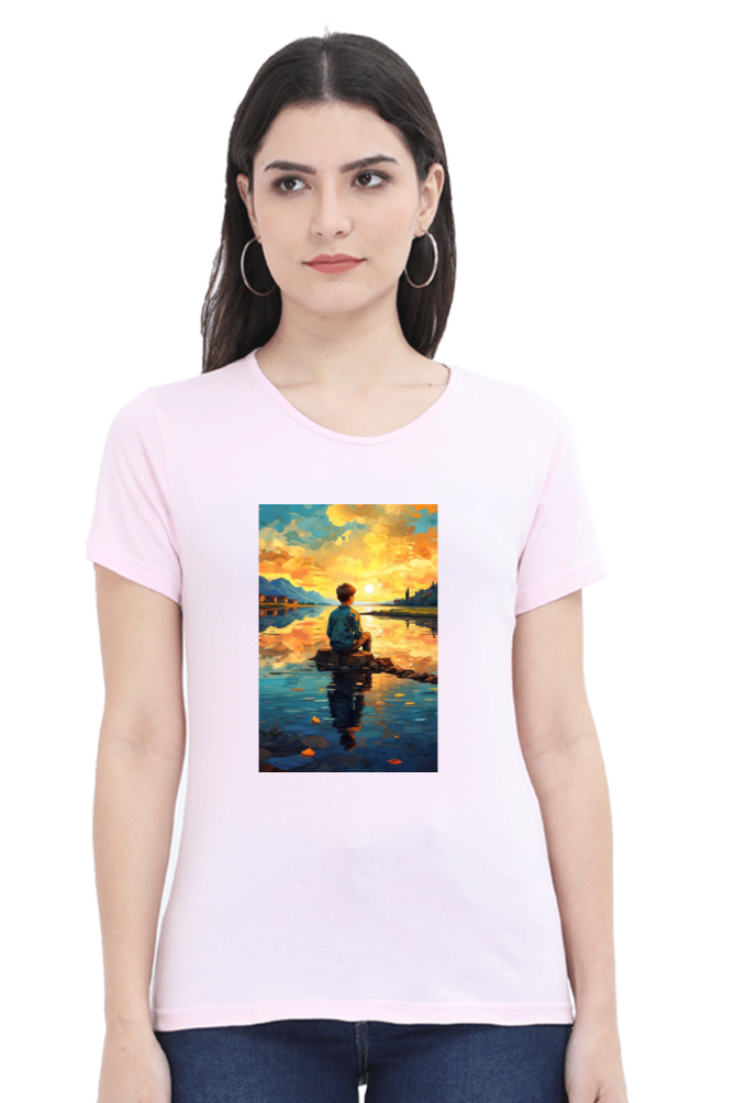 Women's Scenic Round Neck T-Shirt – Nature’s Beauty in Every Thread