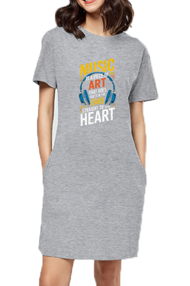 Women's T-Shirt Dress - "Music is a Piece of Art" Design