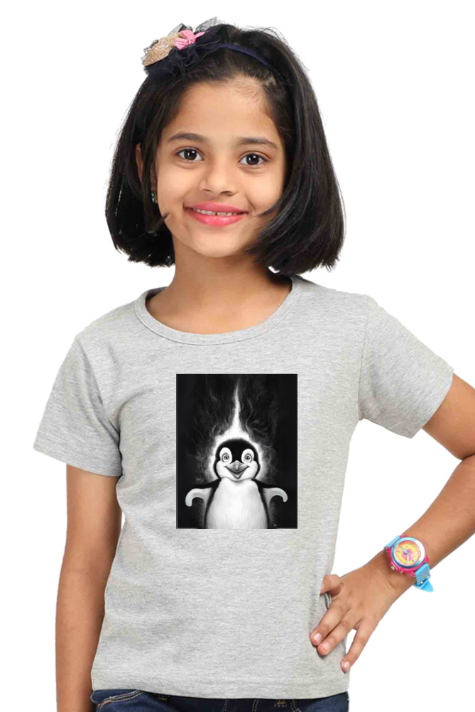 Girl's Round Neck Half Sleeve T-Shirt - "The Penguin" Design