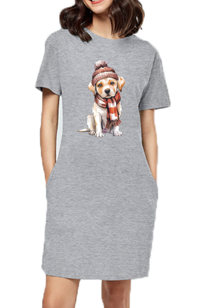 Women's T-Shirt Dress - "Adorable Pup" Design