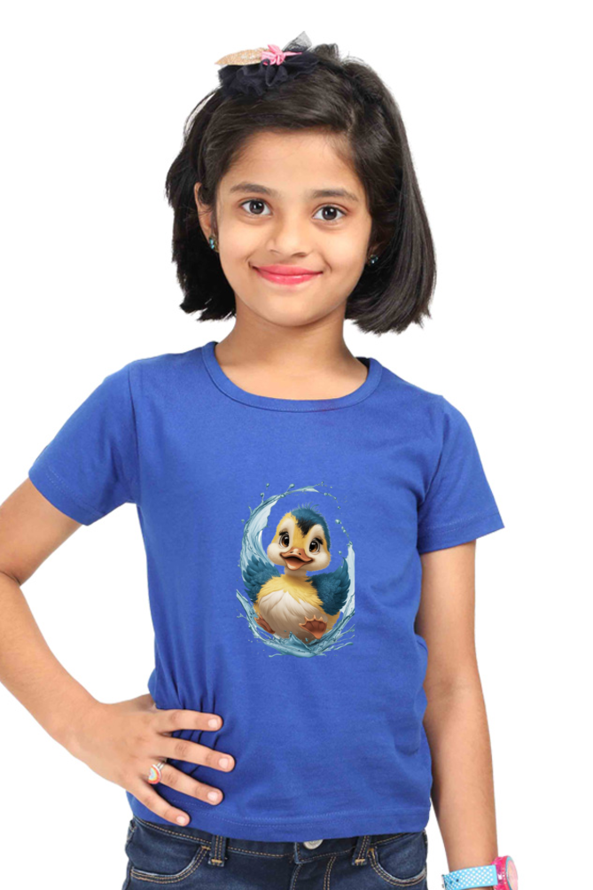 Girl's Round Neck Half Sleeve T-Shirt - "Smiling Twitter" Design