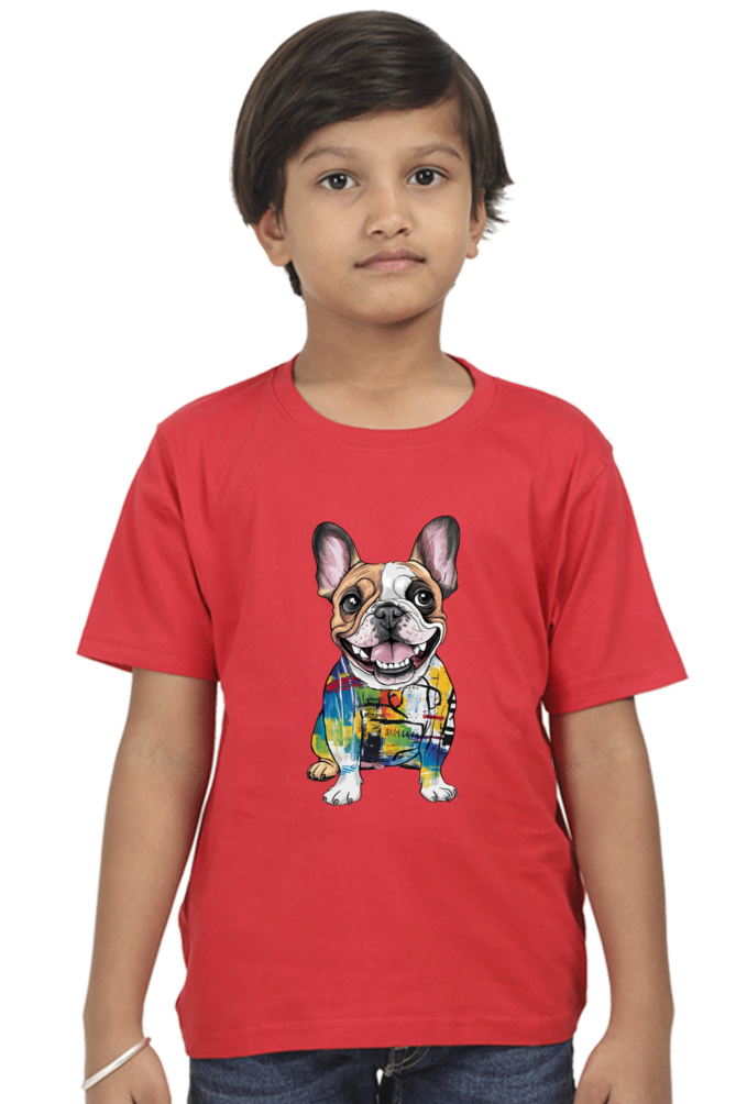 Boy's Round Neck Half Sleeve Classic T-Shirt - "Modern art dog" Design