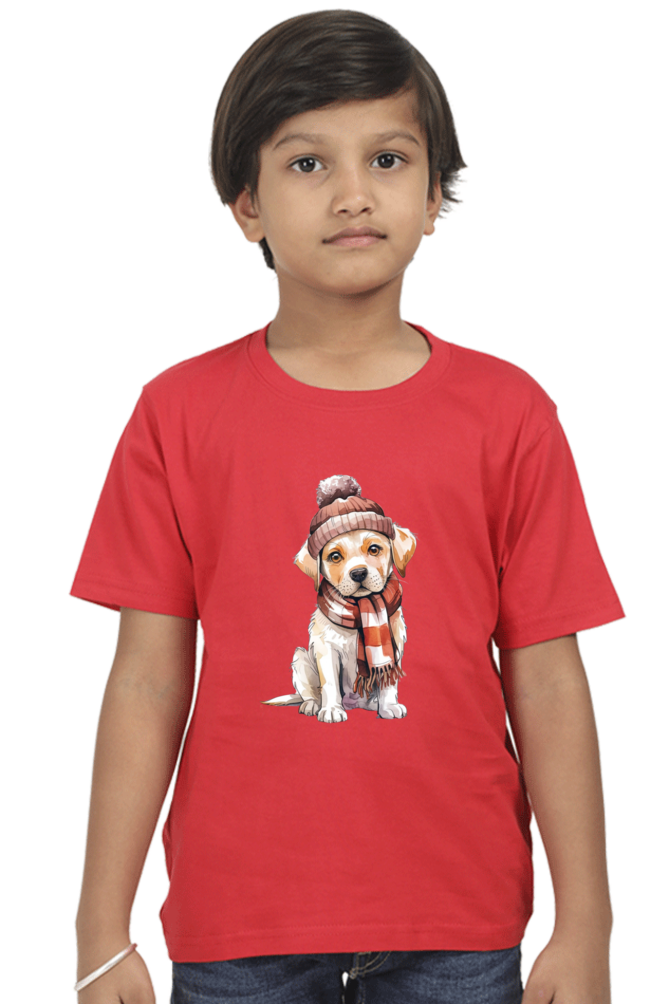 Boy's Round Neck Half Sleeve Classic T-Shirt - "Cute Dog" Design