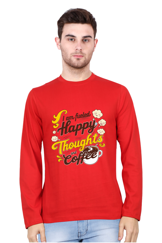 Men's T-Shirt - "Fueled by Happy Thoughts and Coffee" Design