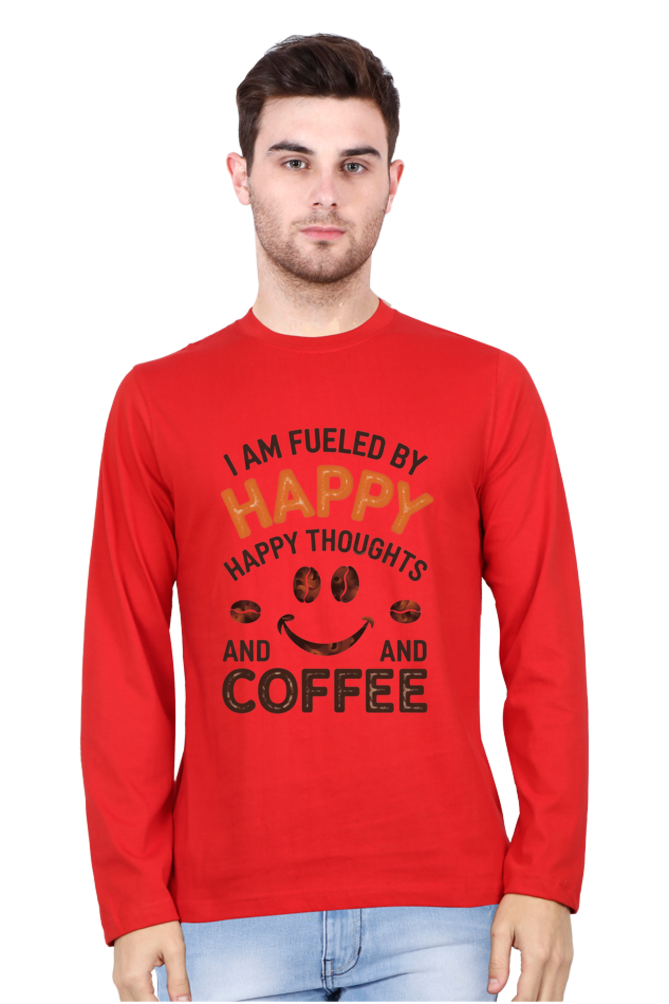 Men's T-Shirt - "Fueled by Happy Thoughts and Coffee" Design