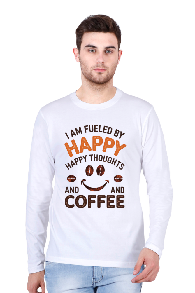 Men's T-Shirt - "Fueled by Happy Thoughts and Coffee" Design