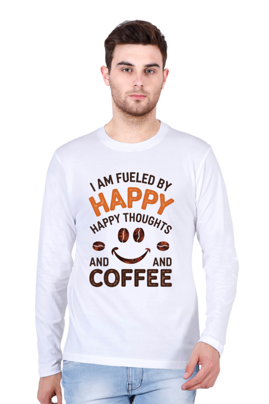 Men's T-Shirt - "Fueled by Happy Thoughts and Coffee" Design