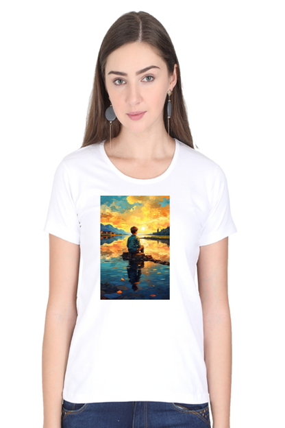 Women's Scenic Round Neck T-Shirt – Nature’s Beauty in Every Thread