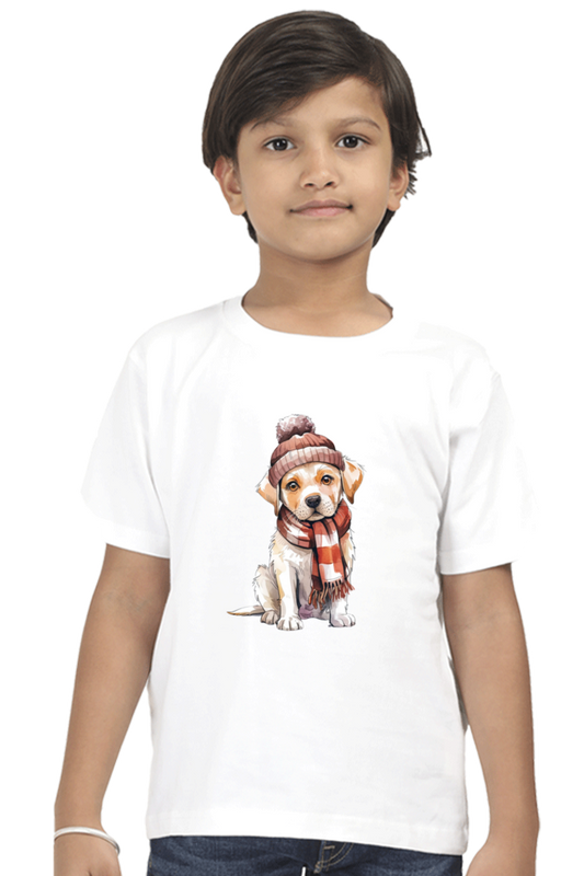 Boy's Round Neck Half Sleeve Classic T-Shirt - "Cute Dog" Design