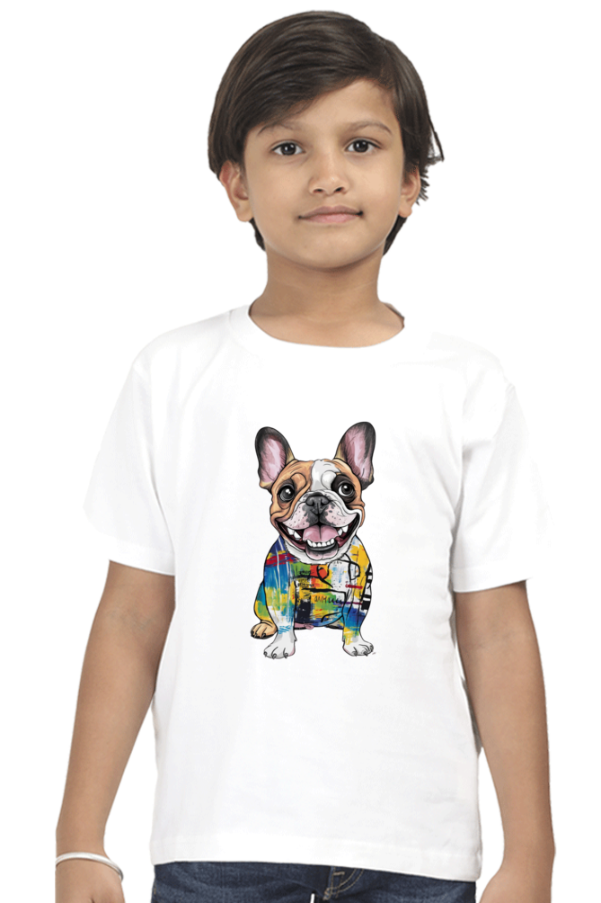 Boy's Round Neck Half Sleeve Classic T-Shirt - "Modern art dog" Design