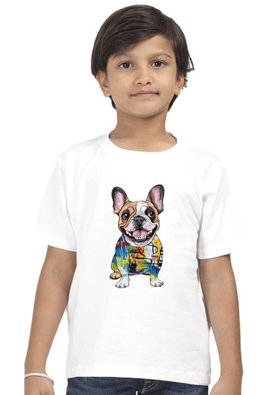 Boy's Round Neck Half Sleeve Classic T-Shirt - "Modern art dog" Design