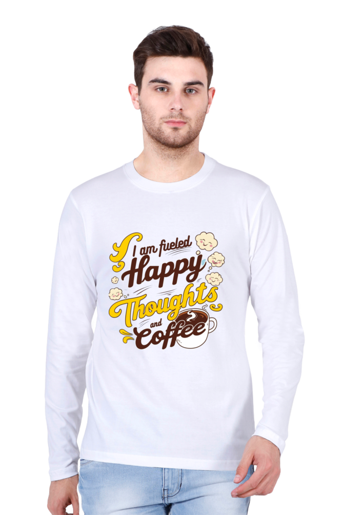 Men's T-Shirt - "Fueled by Happy Thoughts and Coffee" Design