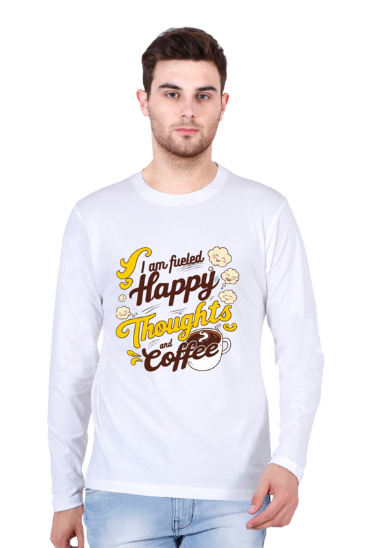 Men's T-Shirt - "Fueled by Happy Thoughts and Coffee" Design