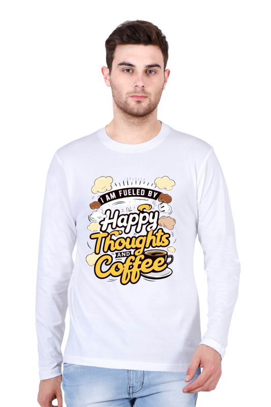 Men's T-Shirt - "Fueled by Happy Thoughts and Coffee" Design