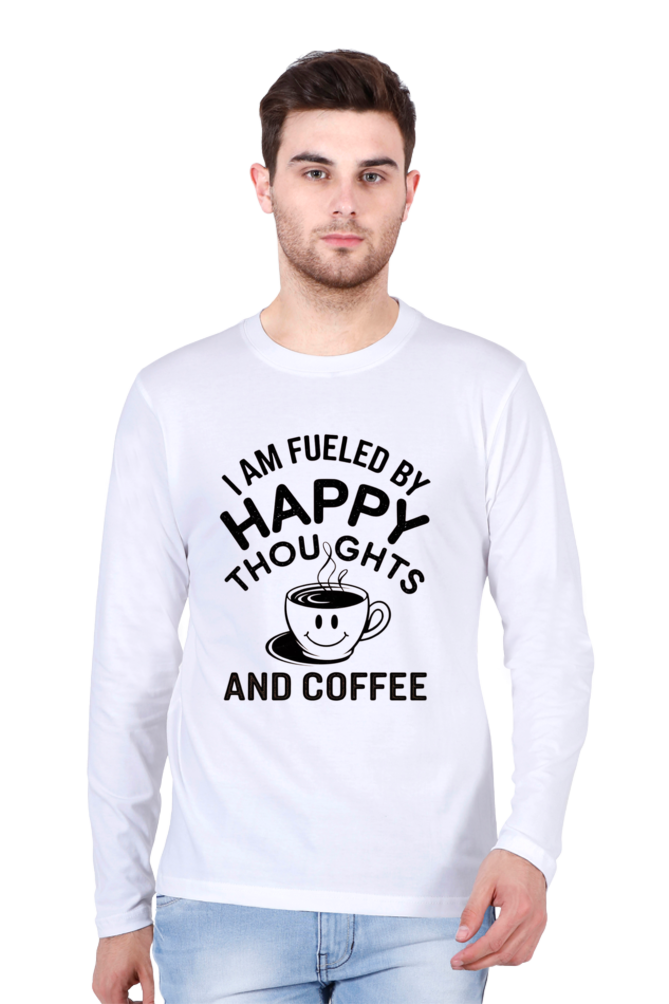 Men's T-Shirt - "Fueled by Happy Thoughts and Coffee" Design