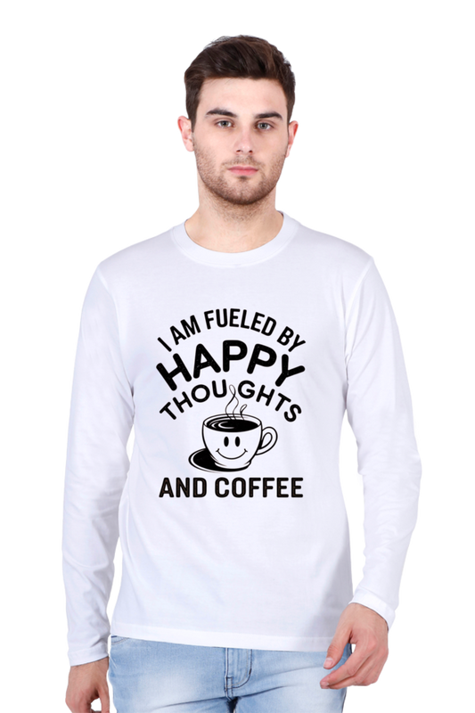 Men's T-Shirt - "Fueled by Happy Thoughts and Coffee" Design