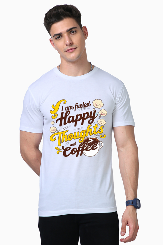 Regular Unisex T-Shirt - "Fueled by Happy Thoughts and Coffee" Design