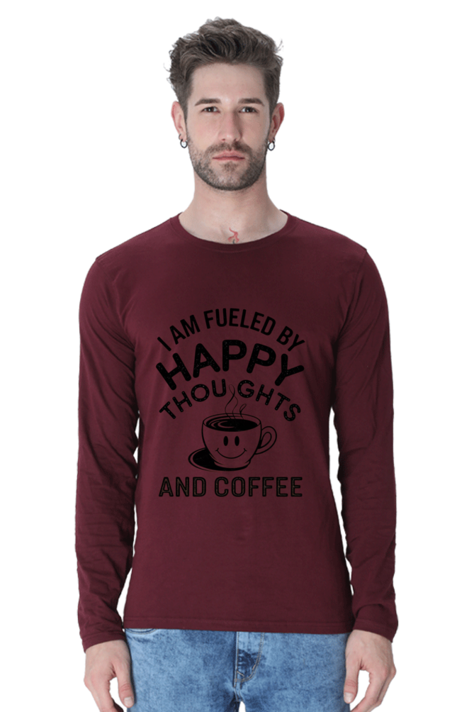 Men's T-Shirt - "Fueled by Happy Thoughts and Coffee" Design