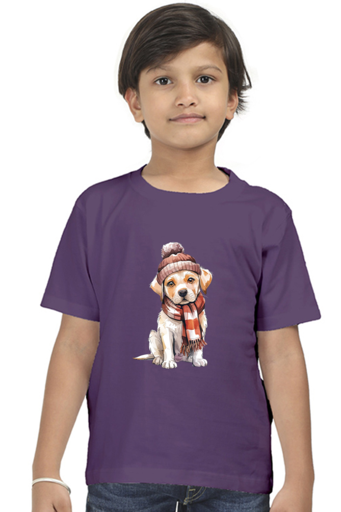 Boy's Round Neck Half Sleeve Classic T-Shirt - "Cute Dog" Design