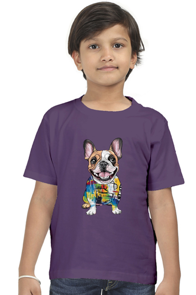 Boy's Round Neck Half Sleeve Classic T-Shirt - "Modern art dog" Design